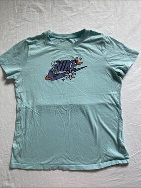 Nike Aqua Graphic Logo Tee with Purple & Orange Accents